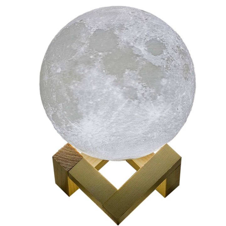 Rechargeable 3D Magical Moon Light Moon Lunar LED Night Light Lamp Touch Sensor Color Changing with Wooden Stand