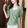 2024 Fashion Design Korean Shirt Female New Summer Plus Size Chiffon Fabric Casual Slim Short-sleeved Shirts Women. 