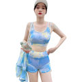 Yfashion 3pcs Women Cotton Bikini Set With Long Sleeves Sunscreen Cover-up Sweet Printing Sleeveless Tops Shorts Suit. 