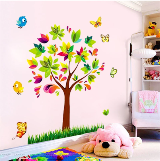 C Kids wall sticker Cartoon beautiful Tree Birds DIY Wall Sticker living room Home Decor Wall Decals For Kids Room Baby Nursery Room Decoration