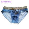 Plus Size Briefs Men's Denim Print Low-rise U-convex Briefs High Elastic Breathable Underwear for Men Briefs. 