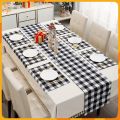 Yarn-Dyed Polyester Cotton Holiday Red Black Plaid Table Runner Tablecloth Home Decoration Christmas. 
