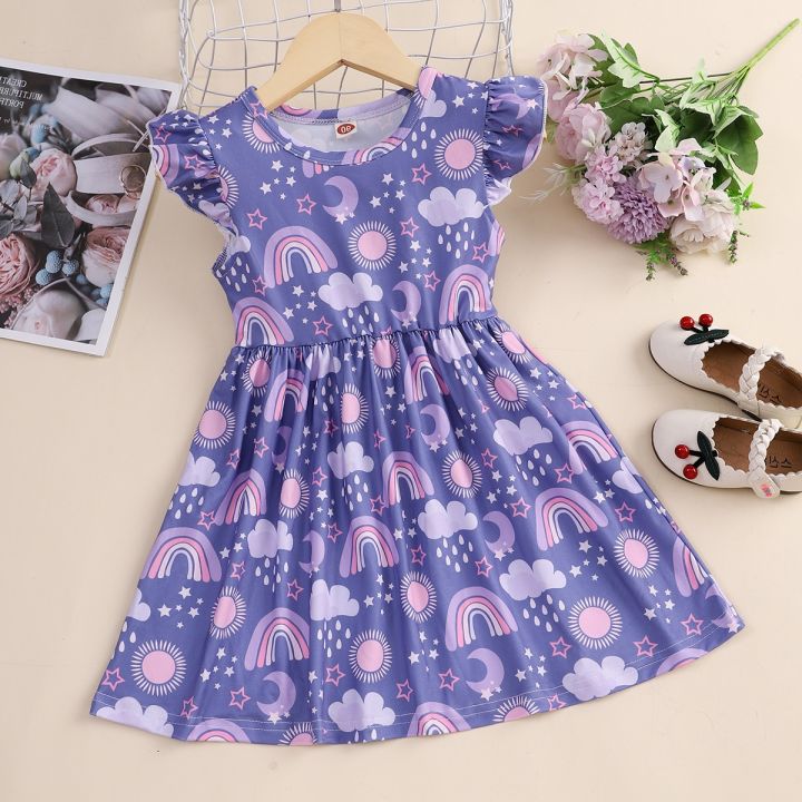 New Baby Girl Dress Kids Clothes Summer Cute Cartoon Purple Rainbow Sleeveless Birthday Party Children Dress 2 3 4 5 6 Years Old
