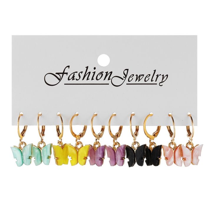Enacolor%20%20Enamel%20Colorful%20Simple%20Earrings%20Girls%20Korean%205Pair%20Set%20New%20Acrylic%20Butterfly%20Earrings%20Set%20for%20%20Girls%20-%20Image%204