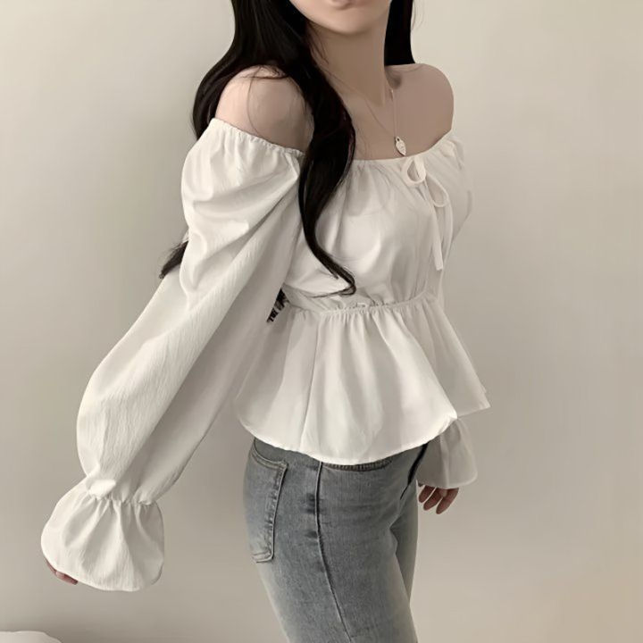 2025%20Fashion%20New%20Ruffle%20White%20Long%20sleeved%20Women's%20Blouses%20Square%20Neck%20Sexy%20Short%20Shirt%20Korean%20Style%20Flare%20Sleeve%20Sweet%20Tops%20-%20Image%204