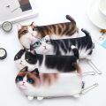 2018 NEW Kawaii Novelty Simulation Cartoon 3D Cat Pencil Case Soft Cloth School Stationery Pen Bag Gift For Girl Boy Student. 