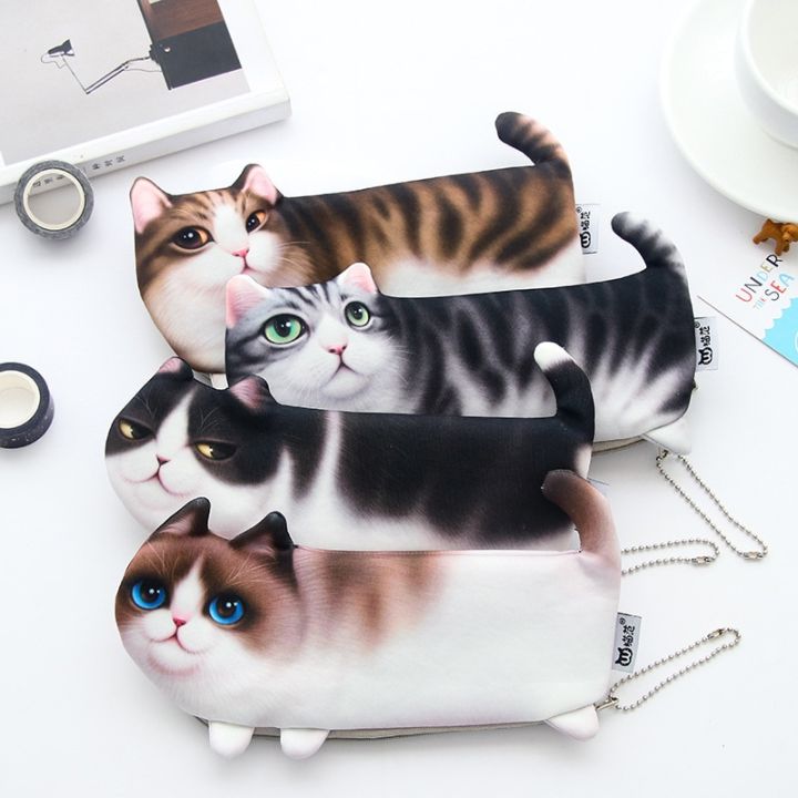 2018 NEW Kawaii Novelty Simulation Cartoon 3D Cat Pencil Case Soft Cloth School Stationery Pen Bag Gift For Girl Boy Student