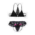 Beautiful Night Sissy Nightwear for Mens Lingerie Sissy Crossdresser Set Unlined Bra Top with Lace Bowknot Butt Jockstrap s. 