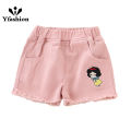 Yfashion Summer Girls Cotton Shorts Denim Princess Embroidered Breathable Shorts For 2-8 Years Old Kids. 