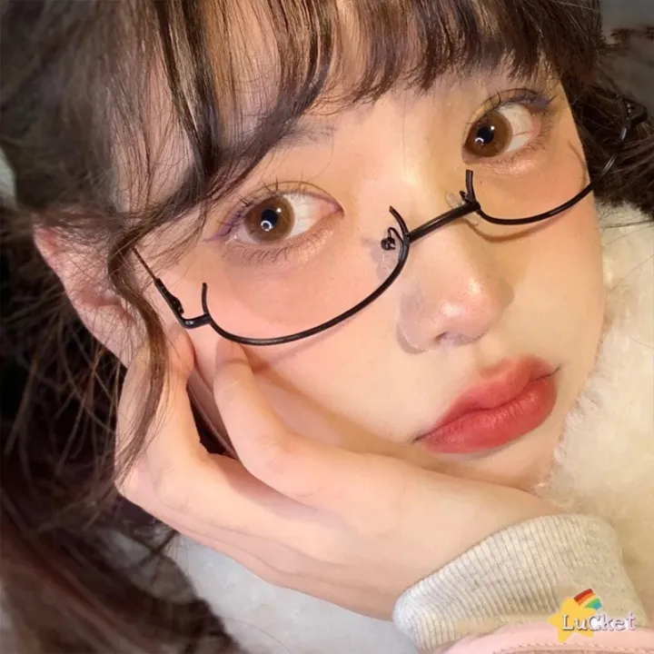 【LUCKET】Tik Tok Influencer Same Style Lower Half Frame Glasses Female Water Drop No Lens Decoration LK