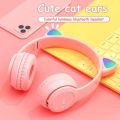 P47M Cute Fashion Cat Ears Wireless Headphones Flash Light LED RGB Gaming Bluetooth Headset For Girl Kids Foldable Earphones Gift P47 PRM. 