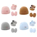 Newborn Outfit Set Infant Cradle Cap Anti Scratch Warm Gloves Sleep Shoes Soft Cotton Baby Bonnet Mittens Footwear. 