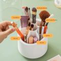 Makeup Brush Holder Organizer with Lid 360 Rotating Dustproof Makeup Brushes Container with Clear Acrylic Cover, Spinning Cosmetics Holders Storage Cup for Vanity (Round). 