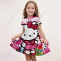 MINISO New Summer Girls Dress Fashion Cartoon Cute Cinnamoroll Hello Kitty 3D Printing Dress Kid Short Sleeve Princess Clothing. 