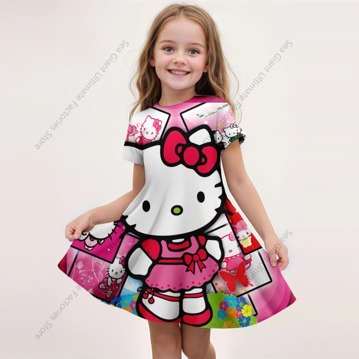 MINISO%20New%20Summer%20Girls%20Dress%20Fashion%20Cartoon%20Cute%20Cinnamoroll%20Hello%20Kitty%203D%20Printing%20Dress%20Kid%20Short%20Sleeve%20Princess%20Clothing%20-%20Image%205