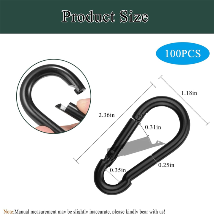 100Pcs%20Spring%20Snap%20Hooks,%20M6%202.36%20Inch%20Blcak%20Small%20Carabiner%20Clip%20-%20Image%203
