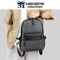 MENSPE Fashion Men’s Backpack Laptop Backpack Soft PU Backpack Business Travel Bag Waterproof Backpack Grid Pattern Design College Commuting Backpack Leisure School Bag For Travel Study Business. 