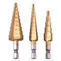 3PCS Titanium Step Drill Bit Set Multiple Hole Step Drill High Speed Steel Total 24 Sizes 3-12mm/4-12mm/ 4-20mm Drilling Tool. 