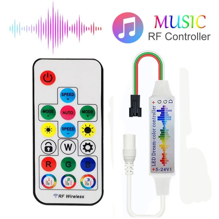 Home Addressable Music Led Controller 17Keys DC5-24V RGB Led Strip Light DC/USB 3Pin Mini RF Remote Controller for WS2812B WS2811 5050