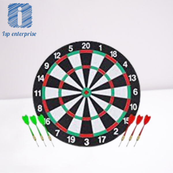 Double sided dart board set built in hanging hook.