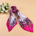 【Happy childhood memories】Women Flower Square Imitated Silk Head Neck Shawl 90 X 90cm. 