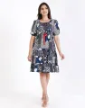 Spring & Summer Printed Square Neck Midi Waist Dress. 