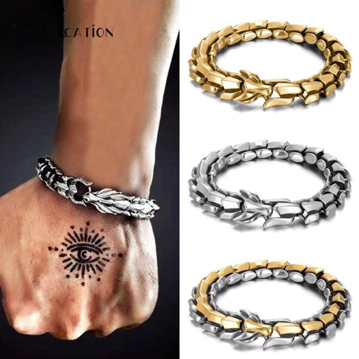 Retro Exaggerated Dragon Head Dragon Scale Titanium Steel Bracelet/ Punk Fashion Style Dragon Keel Men's Bracelet Jewelry