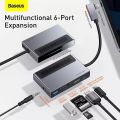 Baseus 6 in 1 Magic Multifunctional Type-C HUB with a Retractable Clip Standard Edition Space Gray (Type C to USB3.0*1 / HDMI*1 / 3.5MM Sterio *1 / SD & TF*1 / PD*1) – compatible with Tabs /Notebooks/Laptops 6 Months Warranty. 