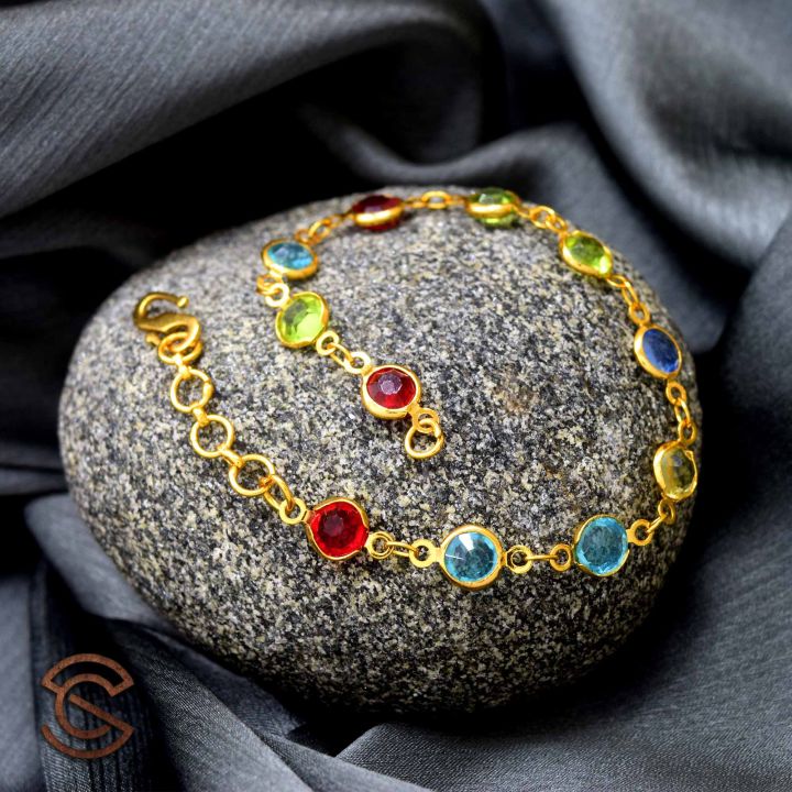Gold%20plated%20Round%20Multi%20colour%20Stone%20Bracelet%20For%20Women%20-%20Image%205