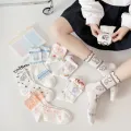 Japanese Fashion Frilly Socks Kawaii Cute Animal Cartoon Cow Ruffle Socks Girls Summer Curly Crew Socks. 