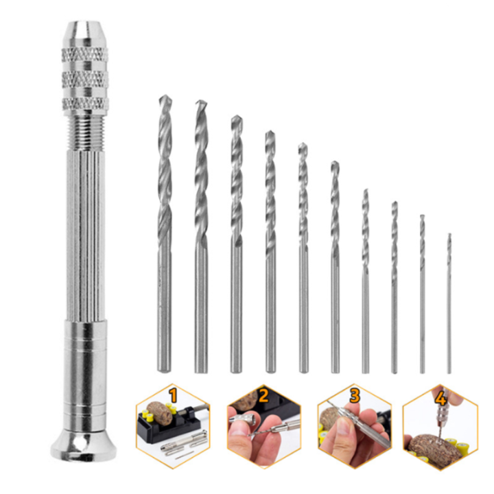 Mini Aluminum Hand Drill With Keyless Chuck Hss Steel Twist Drill Bit ...