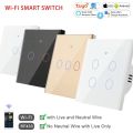 WiFi Smart (White/Black/Gold/Grey 1/2/3/4 Gang)Wall Light Switch, No Neutral Wire Required, No Hub Required, Compatible with Alexa and Google Home, APP Remote Control, Timing Function, Voice Control. 