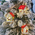 Christmas Tree Ornaments Miniature Led Wooden Christmas House Ornament Battery Powered Xmas Tree Decoration for Southeast Asian Buyers Diy Christmas Decorations. 