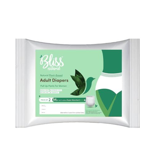 Bliss Natural Organic Adult Diaper Pants | Size M | High Absorbency, Leak Proof Protection | Pack Of 2 (FROM INDIA SAB)