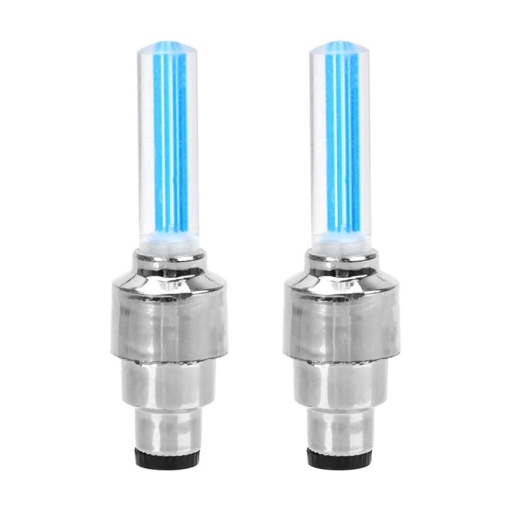 【Blue】 2PCS Atmosphere Welcome Light Hub Auto Car Light Moto Bike Light Valve Decorative Valve Cap Led
