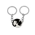 2Pcs/Set His Hers Matching Puzzle Yin Yang Cat Couples Keychains Stainless Steel Heart Key Ring BFF Couple Key Chain Jewelry. 