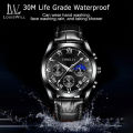 LouisWill Waterproof Genuine Leather Strap Quartz Casual Watches for Men with Calendar. 