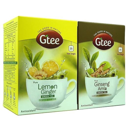 GTEE Green Tea Bags - Lemon & Ginger & Green Tea Bags - Ginseng, 25 Tea ...