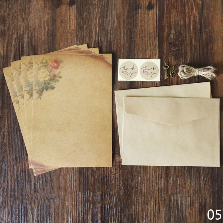 Vintage Kraft Envelope Letter Paper Set Valentine's Day Love Letter Invitation Envelopes Writing Paper with Rope Accessories
