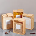 Cross-Border Bamboo Rice and Bean Storage Box Multi-Functional Transparent Top Magnetic Sliding Organizer Grain Dispenser. 