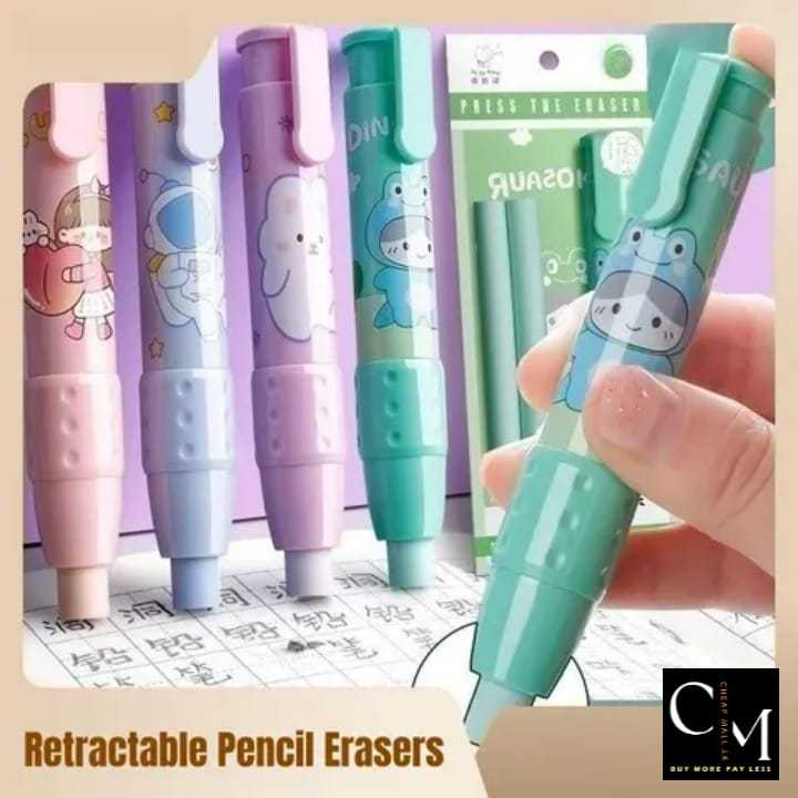 Cute Eraser | Pressing Cartoon Pencil Eraser Pen Type Replaceable Eraser Pen