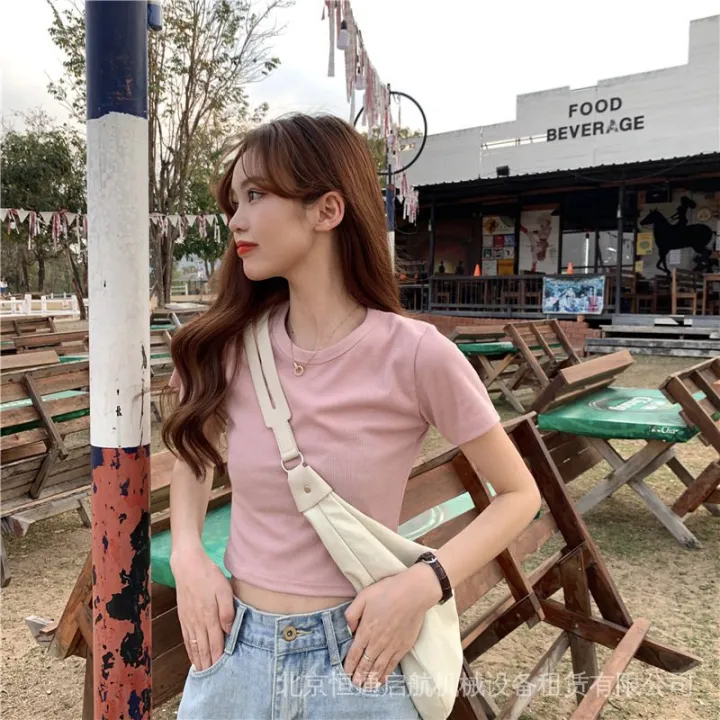 Super-hot%20short%20T%20T-shirt%20Female%20Red%20ins%20Top%20bm%20Inner%20Bottoming%20Shirt%20Summer%20Net%20Korean%20Style%20Short%20Sleeve%20Tight%20Hot%20Girl%20Slimming%20-%20Image%204