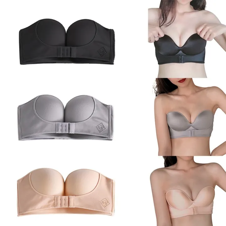 Women's%20Push-up%20Bra%20Without%20Underwire%20Front%20Closure%20Half%20Cup%20Strapless%20Bra%20-%20Image%203