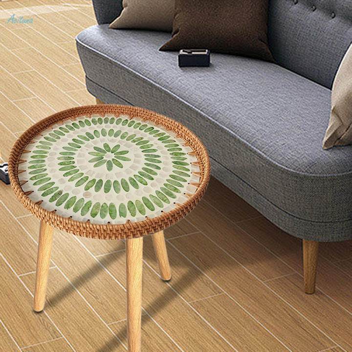 End Table Bedside Table Rattan Side Table for Balcony Room Green Grape 40cm