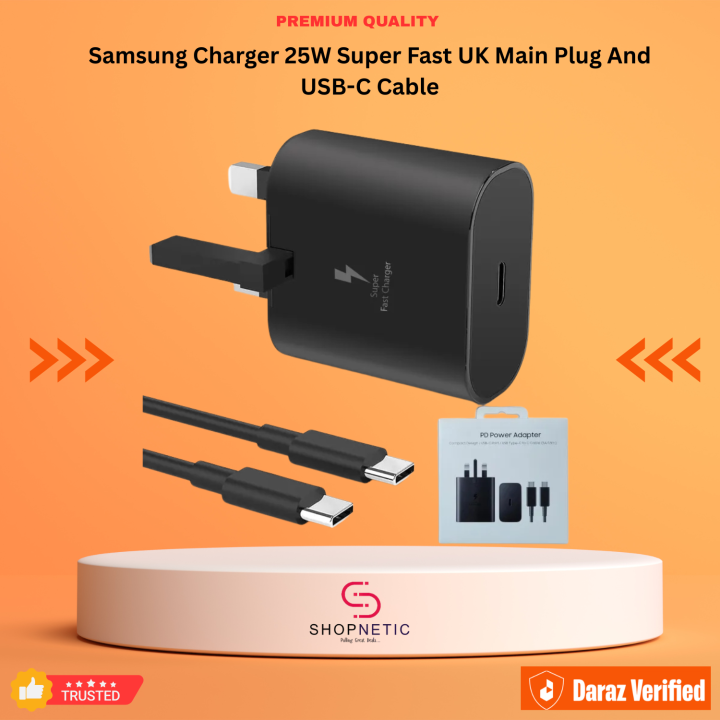 Genuine Samsung Charger 25W Super Fast UK Main Plug And USB-C Cable Super Fast Charging ( 25W ) USB Type-C To Type-C Cable