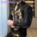 Comfo ble Fabric Shirt Men's 3d Animal Print Stand Collar Business Shirt Slim Fit Breathable Mid Length Top Men Shirt. 