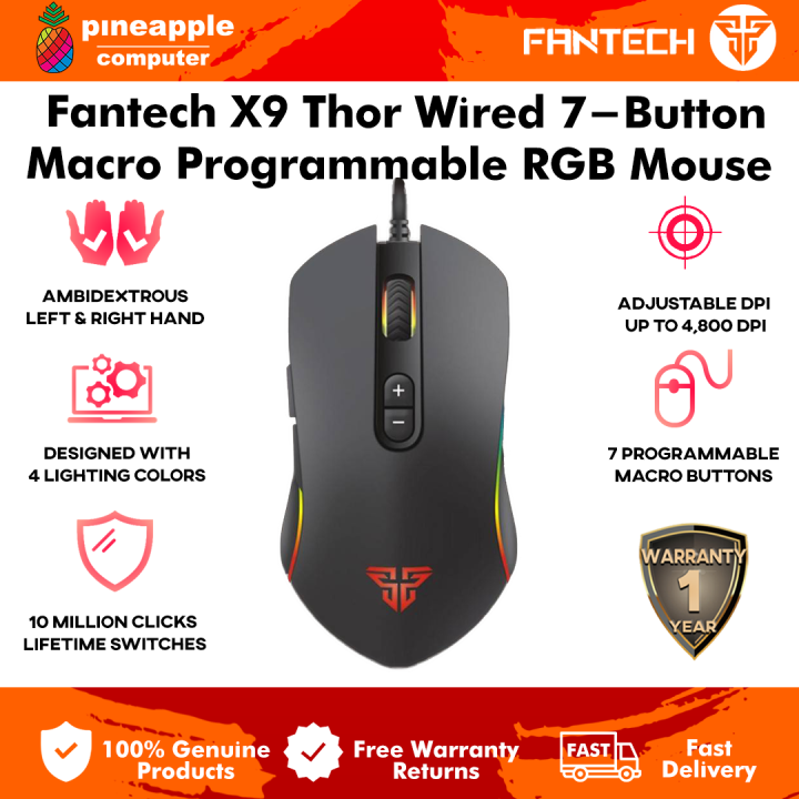 FANTECH X9 THOR WIRED MACRO RGB 4800DPI 7 BUTTONS GAMING MOUSE