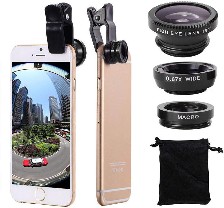 Fisheye Wide Angle Macro Portable 3 In 1 Mobile Phone Camera Lens Clip Macro Smartphone External Lens Android Accessories