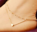 Double Heart Beach Anklet for Women Zinc Alloy Adjustable Fashion Jewelry 22cm Plus Extension. 