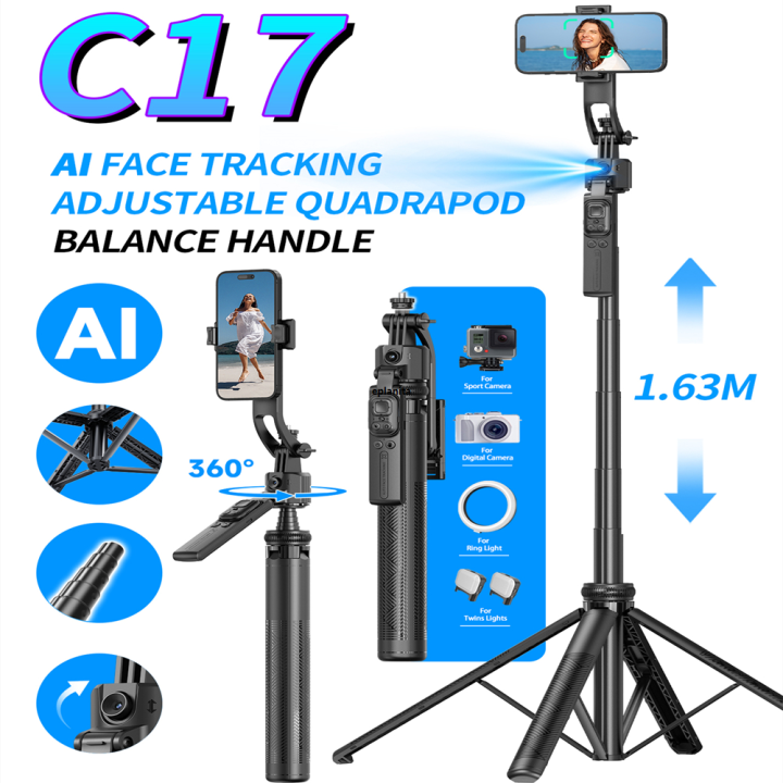 FGCLSY 5 in 1 Selfie Tripod Gimbal Stabilizer for Cell Phone 360°Auto-Rotation AI Tracking Quadrapod And Remote Control